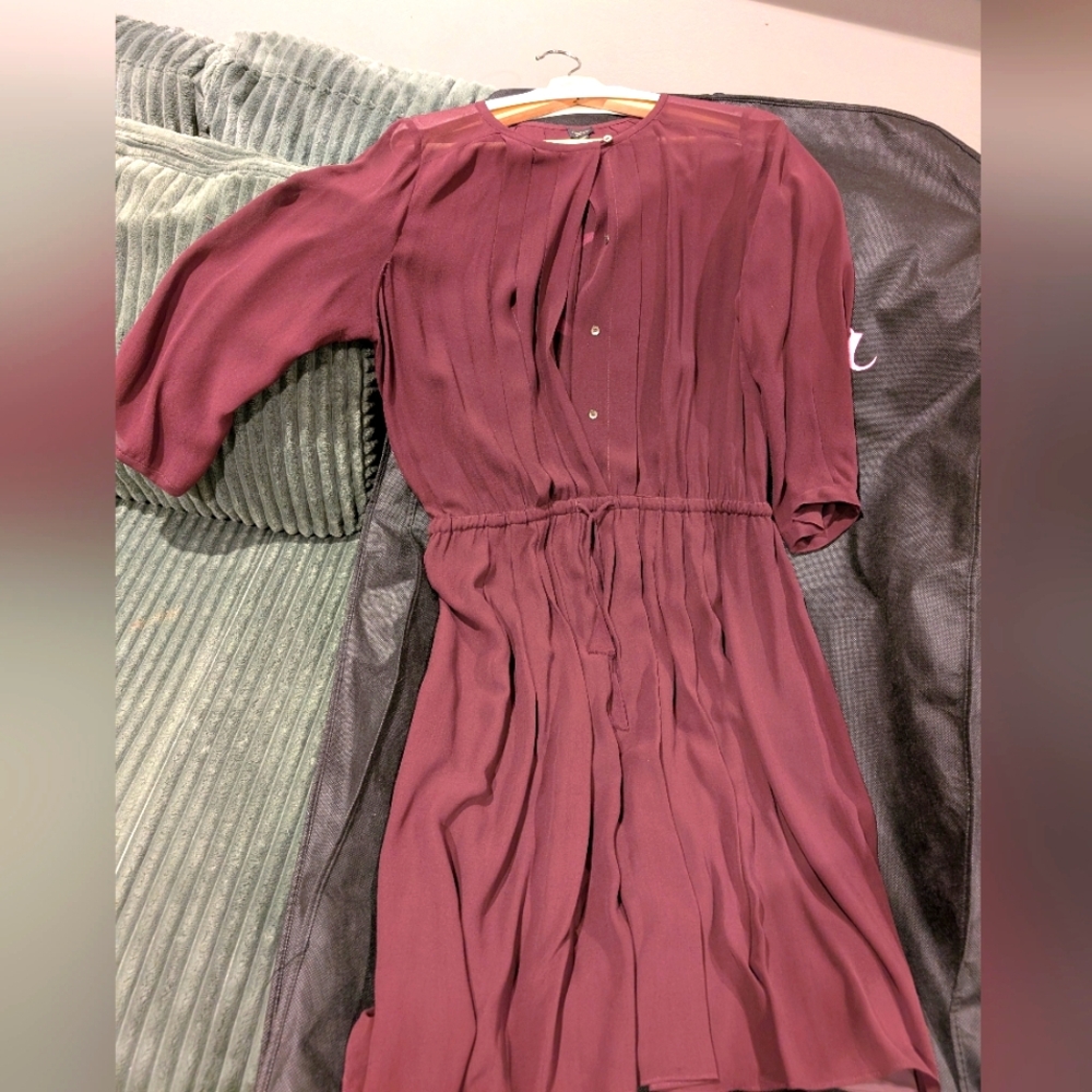 Babaton Burgandy/Wine Colored 100% Silk Dress with Long Sleeves.  Size L